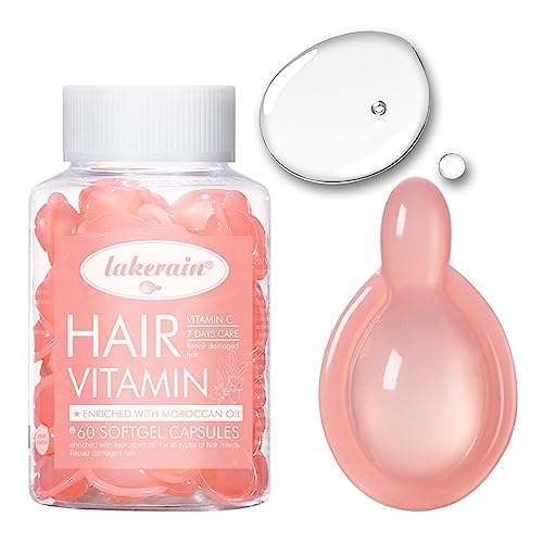 60 Pcs Hair Treatment Serum Oil Capsules,Hair Vitamins No Need To Rinse,Conditioning Repair & Moisturizing Formula With Vitamins,Keratin,Lemon Essence and Glycerin (02# Pink)