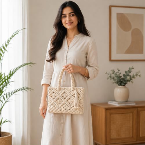 Image of Women's Handmade Macrame Crossbody Sling Bag Tote Bags Beautiful & Fancy Ladies Purse For Girls Women's Mobile Pouch Friends Gifts Birthday Marriage Party and Events,1- Piece
