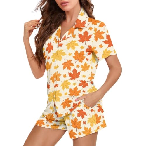 Image of Women's Short Sleeve Sleepwear Pajamas Nightwear with Pockets | Premium Polyester Fabric Ultra Soft Lightweight Breathable Touch, Wrinkle Resistant, All Day Cozy Wear for Daily Sleep