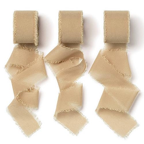 AOKSUNOVA Fita de gaze fita de presente castanha fita de gaze 2,5 cm x 18,9 m fita de tecido largo fita com franjas