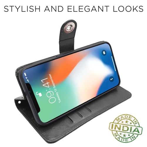 Image of Pikkme Flip Cover Leather Finish | Inside TPU with Card Pockets | Wallet Stand and Shock Proof | Complete Protection Button Flip Case for iPhone X /Xs (Black)