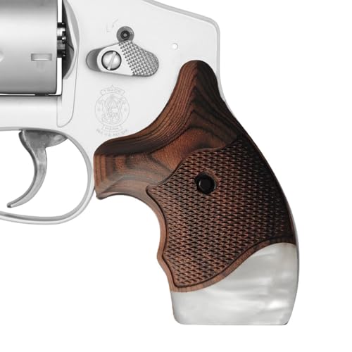 Cool Hand J Frame 642 38 Special Rosewood Grips for Smith & Wesson, S&W J Round Revolver Grips, Screws Included, Checker Diamond Cut w/White Pearl, w/Finger Grooves, TSFR-DC-BWWP