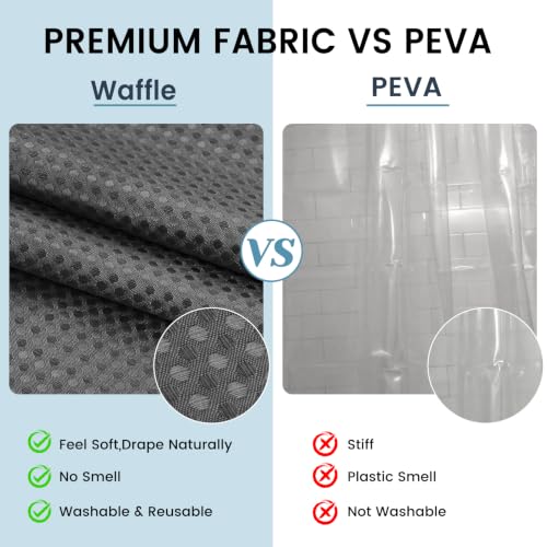 Ringless Waffle Shower Curtain with Snap in Liner Set, 71x74, Dark Grey by SORTTO - Used condition - Image 6