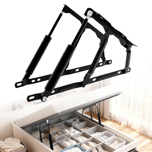 2 Stück Pneumatische Bett Hebemechanismus für schwere Bettkästen, GasdruckdäMpfer, 100KG Gasdruckfeder für Gasfedern, Scharniere Klapp Lift Up Feder Scharniere,Sofa Faltbares Scharnier, Hebezubehör