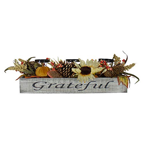 Northlight Autumn Sunflower Grateful Triple Candle Holder Centerpiece - 30