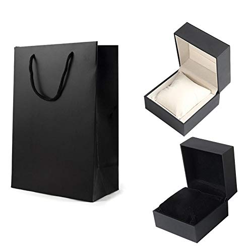 Preisvergleich Produktbild strety Schwarze Geschenk Boxen Tragetasche Quarzuhren Armband Aufbewahrungskoffer Klassischer Halskettenhalter Organizer Für Armbanduhr Ohrringe Schmuck Für Veranstaltungen Hochzeiten Anlässe Feste