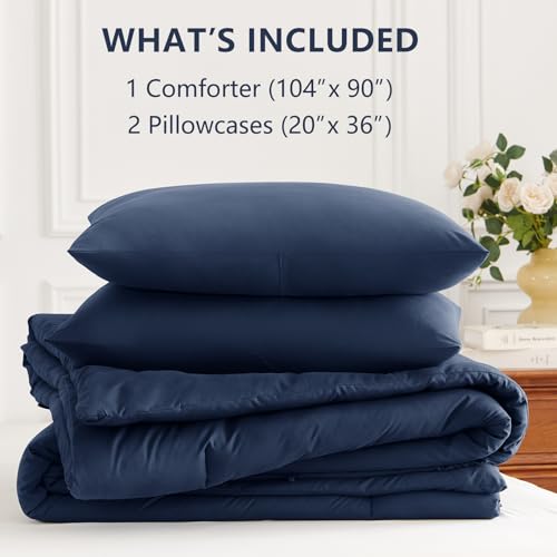 Image of HIMEET King Size Comforter Set, 3 Pieces with 2 Pillowcases, Navy Blue | 270GSM Down Alternative Fill, Oeko-TEX Certified, 8 Corner Ties Quilted, All Season, Fluffy Bed Set, Bedroom Decor Bedding