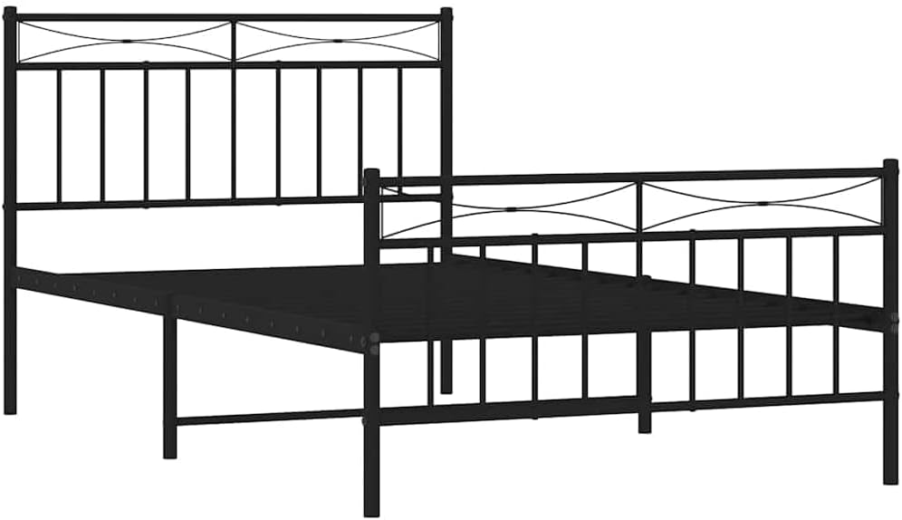 Black Powder-Coated Steel Twin Bed Frame with Sturdy Slatted Platform and Storage, Easy Assembly, Durable Heavy-Duty Foundation for Modern Minimalist Bedroom Mattress Support