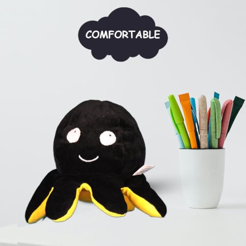 Image of Reversible Octopus Plush Toy, Yellow and Black | Soft PP Cotton Filling, Mood Expression Design