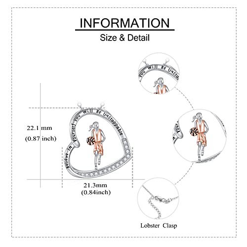 YFN Basketball Jewelry Gifts Sterling Silver Heart Basketball Pendant Necklace for Women Sports Lovers4
