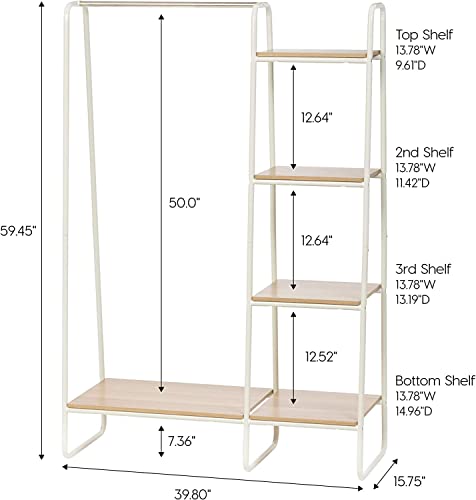 Iris Usa Clothing Rack, Clothes Rack With 4 Wood Shelves, Freestanding Clothing Rack, Easy To Assemble Garment Rack, Standing Metal Sturdy Clothing Rack, Small Space Storage Solution, White #TOP1