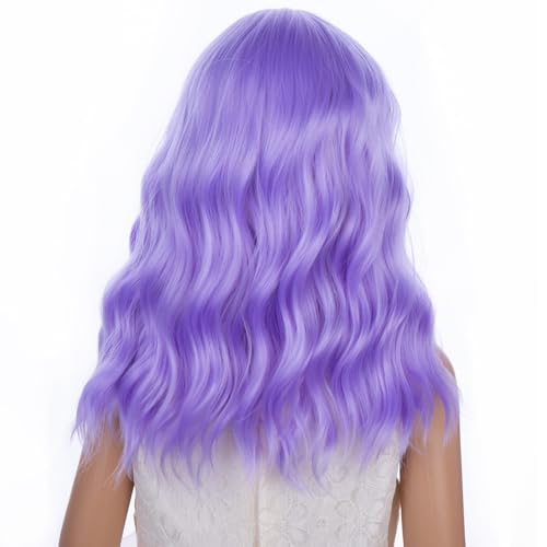 Image of PATTNIUM Kids Purple Wig Short Wavy Wig with Bangs Girls Purple Wigs Synthetic Cosplay Halloween Party Costume Wigs