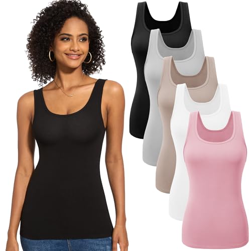 Image of TVKSOM 5 Pack Basic Ribbed Tank Tops for Women Layering Undershirts