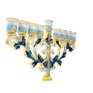 Thedreidelcompanyenameledmetalmenorahwithjeweledaccentshandpaintedenamelmenorahbluewhitegoldgreen Urban Country Home Decor The dreidel company enameled metal menorah with jeweled accents hand painted enamel menorah bluewhitegoldgreen urban country home decor