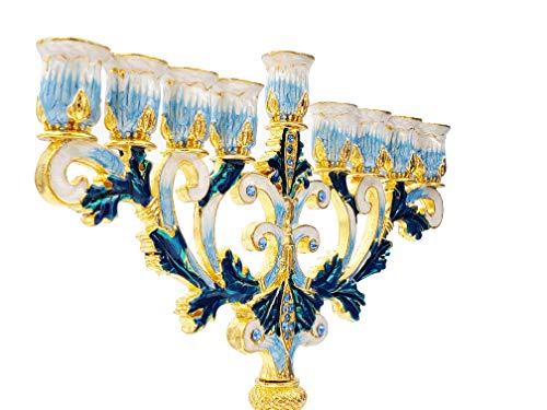 Thedreidelcompanyenameledmetalmenorahwithjeweledaccentshandpaintedenamelmenorahbluewhitegoldgreen Urban Country Home Decor The dreidel company enameled metal menorah with jeweled accents hand painted enamel menorah bluewhitegoldgreen urban country home decor