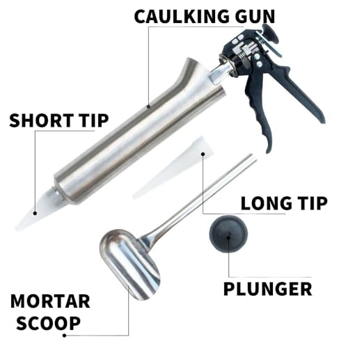 CIFUPUQU Mortar Pointing Grouting Gun,Cement Caulking Gun Mortar Grouting Tool,Stainless Steel Hand Caulk Gun 2 Nozzles Cement Spray Applicator Tool