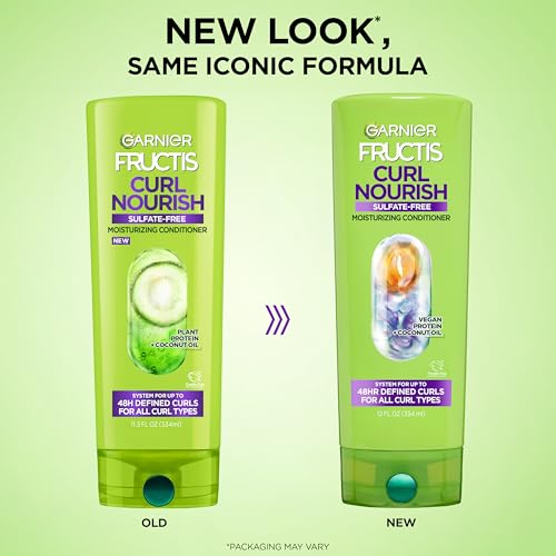 Garnier Fructis Curl Nourish Moisturizing Conditioner for Curly Hair, Plant Protein and Coconut Oil Formula, Up to 48HR of Curl Definition, Sulfate Free & Vegan, 12 Fl Oz, 3 Count (Packaging May Vary) - image 2
