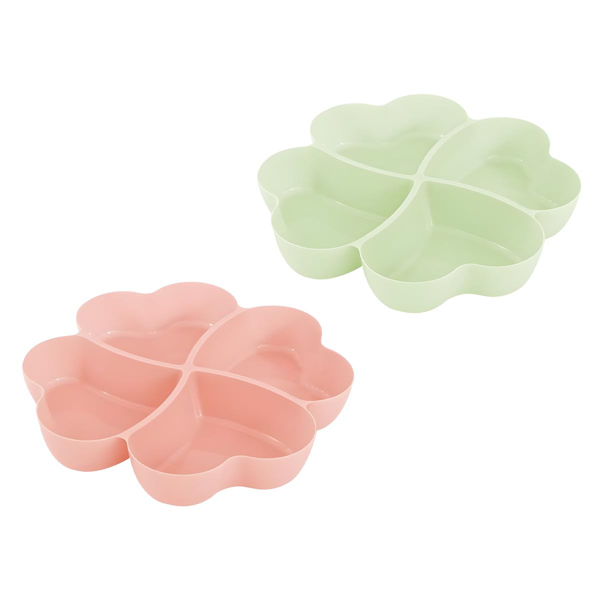 Set of 2 Green & Pink Four Section Serving Tray - Plastic Divided Snack Platter Lightweight Picnic Food Tray for Indoor Outdoor Use Kitchen Garden Parties 32cm - Summer BBQ Party