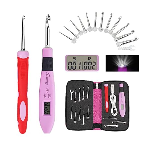 Counting Crochet Hook Set Digital Ergonomic Crochet Hook-LED and 2 Levels Brightness Dimmable Light Up Crochet Hooks& Digital Stitch Counter,Beginner Knitting Kit with 12 Interchangeable Crochet Hooks