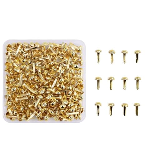 200 Pieces Mini Brads Assorted Colors Round Brad Pastel Brads with Platic Storage Box for Scrapbooking Crafts Making Stamping and DIY (Gold)