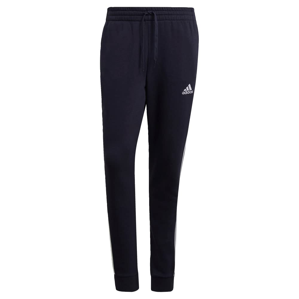 adidas Men's Standard Essentials Fleece Tapered Cuff 3-Stripes Pants, Legend Ink/White, Medium