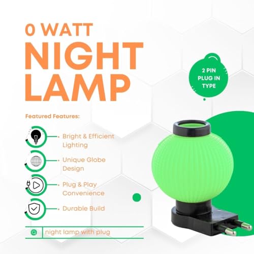 Image of Hi-Plasst Green Plug in Night Lamp - Portable LED 0 Watt Bulb Lamp for Bedroom, Side Table & Wall Lighting - Set of 15