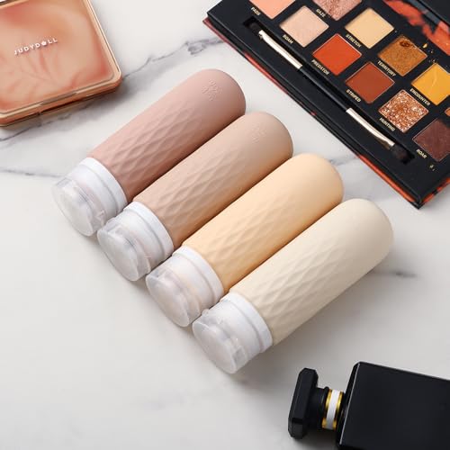 Voroly Travel Bottles Kit for Toiletries Organizer 90ml TSA Approved Silicone Containers Portable Split Bottle Accessories for Conditioner Shampoo Lotion - 4 Pack (CHEX, Beige) 4 416Jq4MOFeL