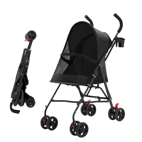OHMG Passeggino pieghevole per cani, passeggino per cani e gatti, 4 ruote, passeggino portatile per animali domestici, leggero, pratico, rimovibile, fino a 15 kg