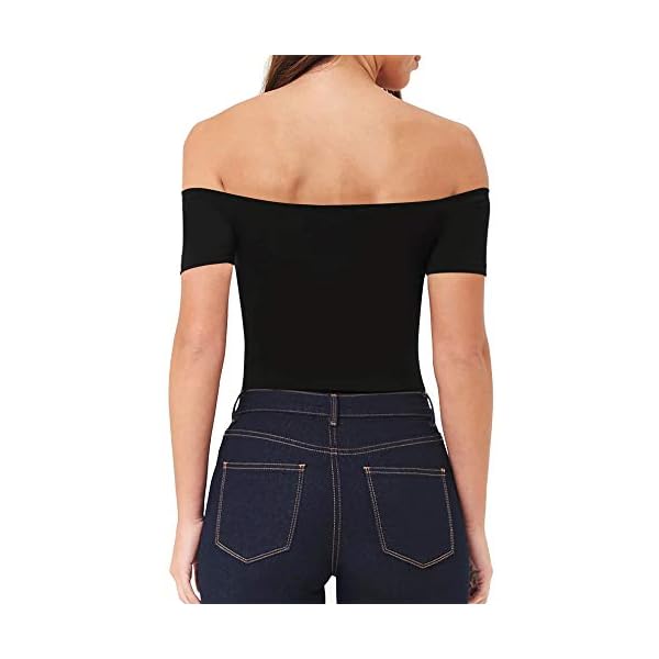 MANGOPOP-Womens-Off-Shoulder-Short-Sleeve-Long-Sleeve-Tops-T-Shirt-Bodysuit-Jumpsuit MANGOPOP Off The Shoulder Short Sleeve Bodysuit for Women
