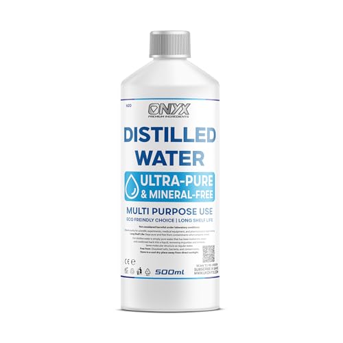 ONYX Distilled Water 500ml - 100% Ultra Pure Water - For Labs Irons Humidifiers Cleaning Engines and more - Distilled in UK (0.5L)