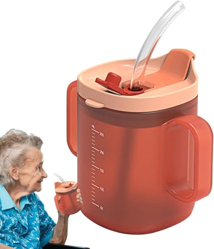Vasos para beber para personas mayores, vasos a prueba de derrames, vaso de 300 ml con asas, botella de agua, taza para beber con tapa y popote para ancianos, maternidad, bebida, agua, sopa de gachas
