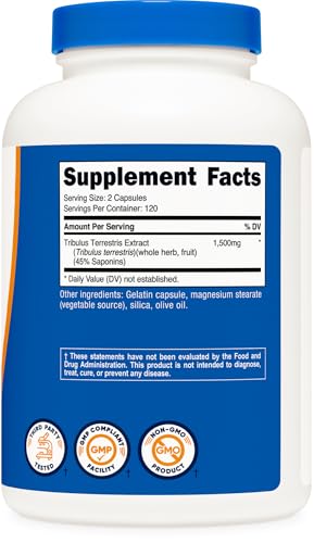 Nutricost Tribulus Terrestris Extract 1500mg, 240 Capsules - 40% Saponins, 120 Servings, Non-GMO, Gluten Free