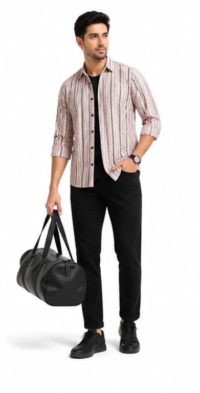 Image of MOHICANS Striped Regular Fit Casual Shirt Multicolor Cotton Blend Mens Shirt