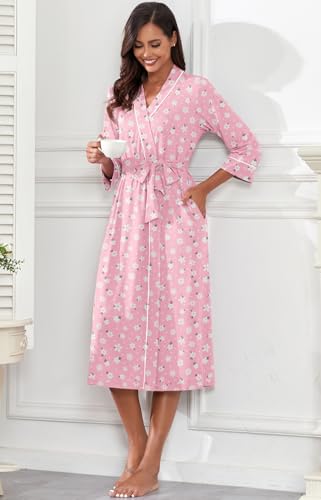 Image of PrinStory Womens Robe Long Knit Bathrobe Lightweight Soft Robes Ladies Bath Robe