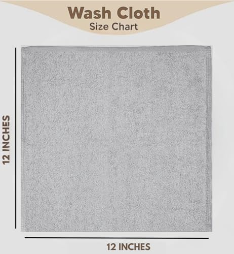Image of Towel and Linen Mart 100% Cotton - 12 Pack Wash Cloth Set - Flannel Face Cloths, Highly Absorbent and Soft Feel Fingertip Towels (Silver, Pack of 12)