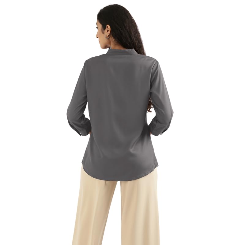 Image of SAADAA Top for Women, Viscose Pleated Tops, V-Neck with a Collar, 3 /4 Sleeve Length, Office & Casual Wear