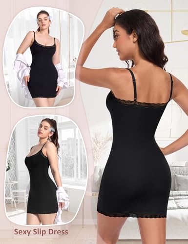 Women Full Slip for Under Dress Adjustable Strap Slip Dress Sexy Lace Soft Slips Nightgown Lingerie Dress3