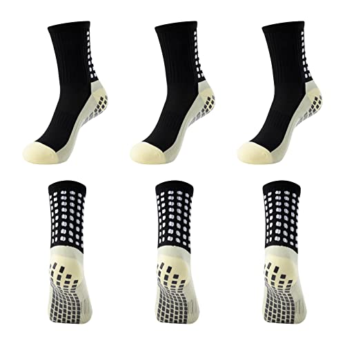 Dorobios Non Slip Youth Soccer Grip Socks Pilates Athletic Grippy Socks Hospital Socks With Grips For Men Women Black 3 Pairs #TOP22