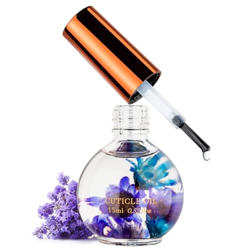 JIASHENG Cuticle Oil, Lavender Scented Cuticle Nail Oil Infused with Real Flowers, Hydrates, Moisturizes, Strengthens, Repairs, Revitalizing Cuticle Oils for Nails Damage Dry Cuticle, 15ml