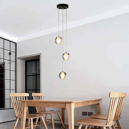 Yaskina Cluster Raindrop Crystal Pendant Lighting, 3-Light Bubble Ball Pendant Hanging Lighting For Kitchen Island, Modern Small Orb Crystal Chandeliers For Dining Room, Black, 9W #TOP2