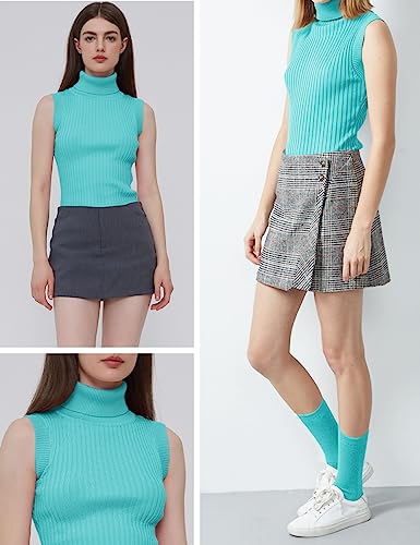 Image of v28 Women Sleeveless High Neck Turtleneck Stretchable Knit Sweater Top