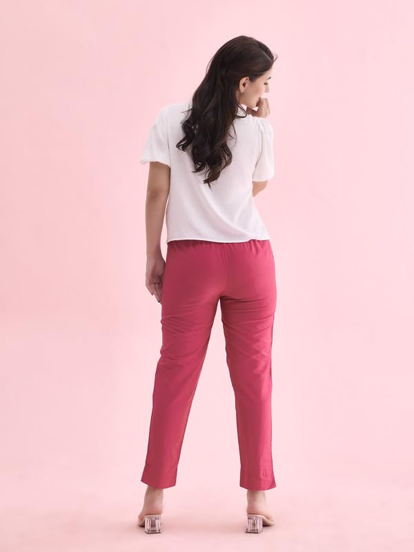 Image of GO COLORS Modal Spandex Metallic Pants Festive Full Length for Women| Lightweight, Mid Rise, Side Pockets