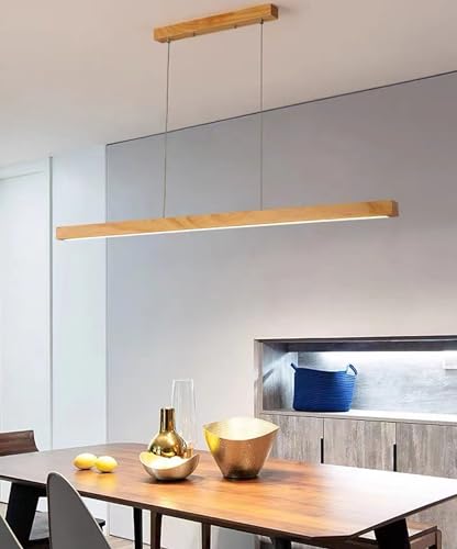 Lámpara colgante lineal LED de madera 100cm con control remoto para comedor y cocina