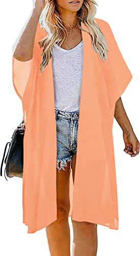 Indian Trendy Women's Solid Puff Sleeve Kimono Long Cardigan Loose Cover Up Casual Blouse Top Chiffon