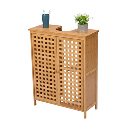 Paranta Bathroom Cabinet Under Sink, Bathroom Storage Cabinet With U-Shaped Internal Partition, Storage Manager With Double Leaves, Natural #TOP12