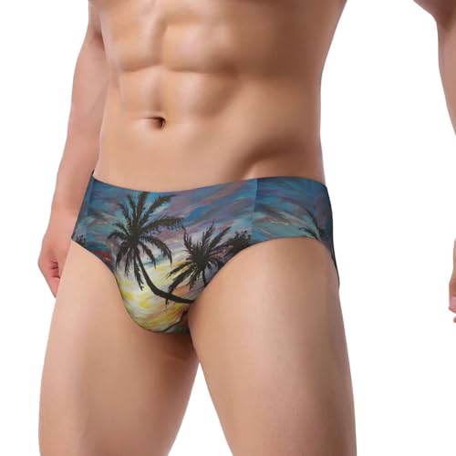 Mens Sexy Bikini Swimwear Tropical Sunset Print Triangle Swim Trunks Comfortable And Breathable Underwear (S-3xl)2