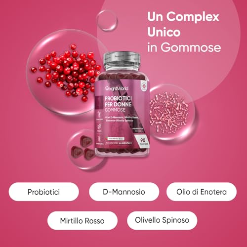 Probiotici Donna Gommose Con D-Mannosio, Mirtillo Rosso (Cranberry), Olio Di Enotera, Olivello Spinoso, 90 Caramelle Gommose Vegane, 4 Ceppi Probiotici, 4 Miliardi Di Cfu, Senza Glutine, Senza Ogm - 2