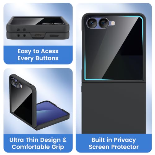 Image of Ruky for Z Flip 8 Case Built-in with Privacy Screen Protector, Black | Support Wireless Charging, Full Body Cover Shockproof Hard PC Ultra-Thin Phone Case for Samsung Galaxy Z Flip 8, Black