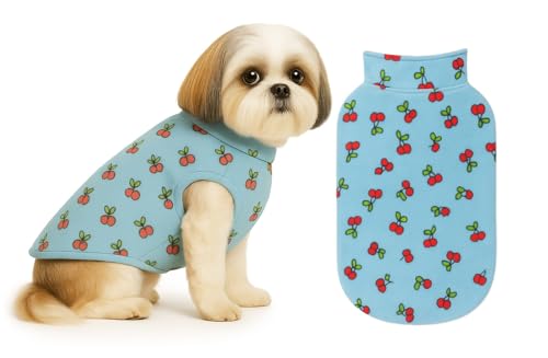 Image of The Pets Company Dog Winter Coat Jacket, Clothes, Windproof, Light Weight, Washable, Ultra Warm Thick Fleece Lined Dog Vest for Cold Weather Protection, (Sky Blue Cherry, Small - 14 Inch)