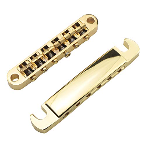 Swhmc Gold Electric Guitar Tune-O-Matic Roller Saddle Bridge & Tailpiece with Studs Set for Les Paul LP SG Style Electric Guitar Replacement Parts